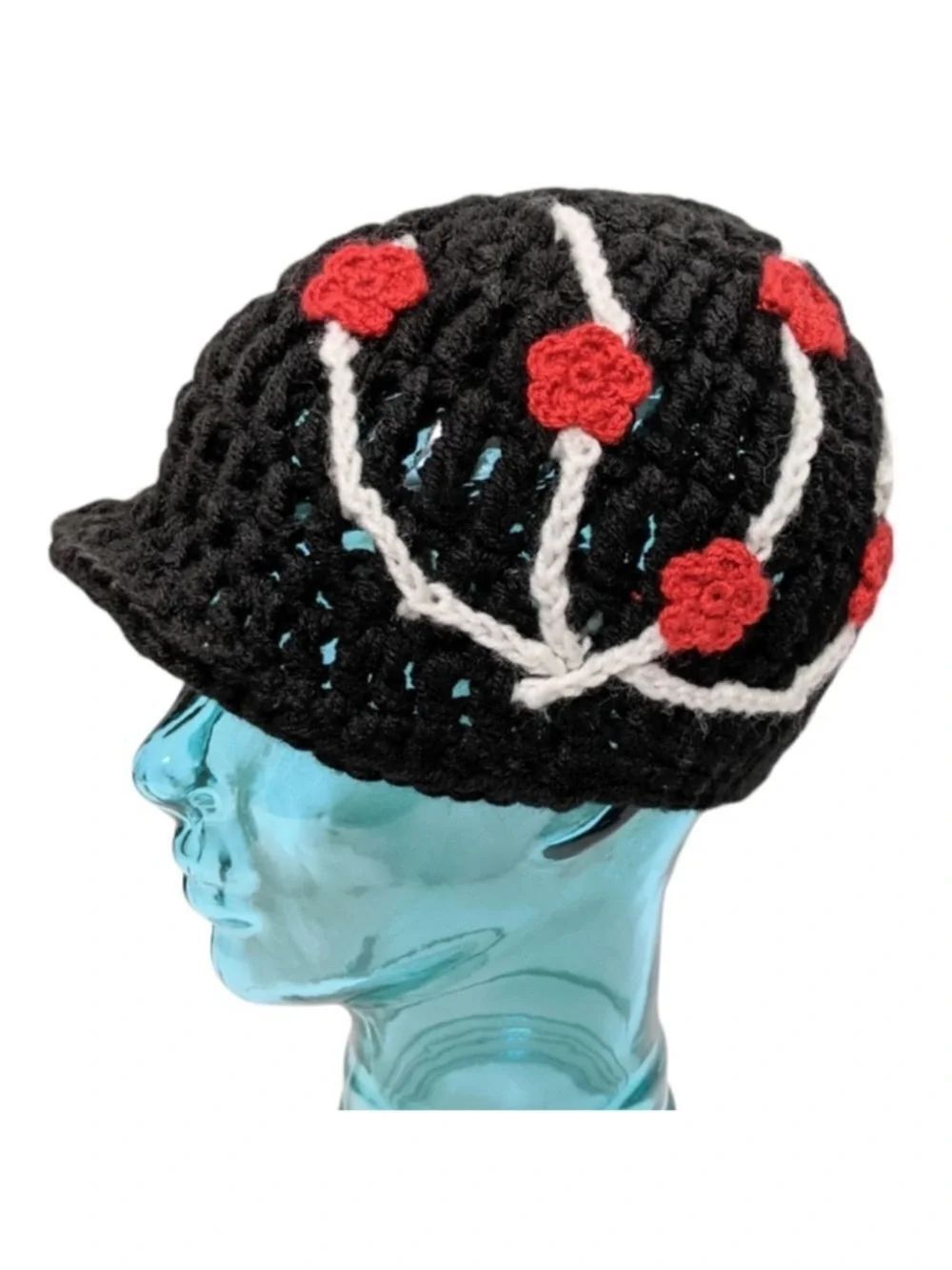 NWT Crochet Floral Stretch Beanie Hat